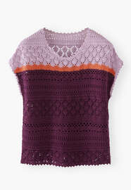 Crochet-stitch sweater, Aubergine orange, webstill