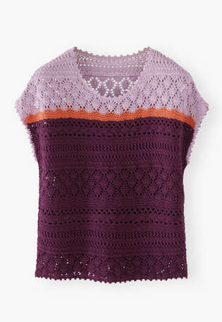 Crochet-stitch sweater, Aubergine orange, webstill
