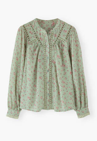 Printed gauze blouse, Soft mint, webstill