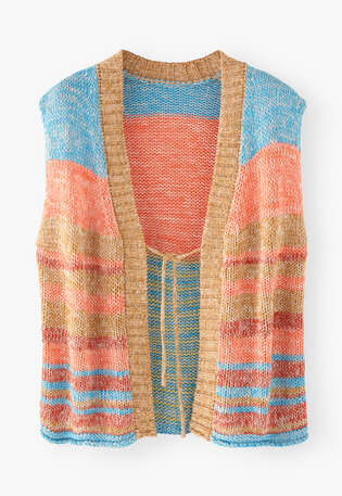 Striped sleeveless cardigan, Coral cerulean, webstill