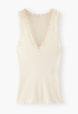 Lace v-neck jersey vest, Off-white, webstill