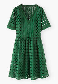 A-line broderie dress, Deep emerald, webstill