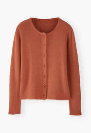 Waffle-stitch cardigan, Terracotta orange, webstill