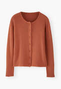 Waffle-stitch cardigan, Terracotta orange, webstill