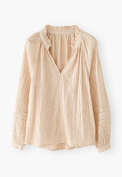 Frill-neck blouse, Ecru, webstill