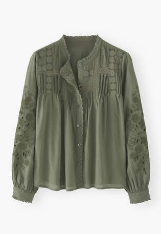 Lace pintuck blouse, Forest green, webstill
