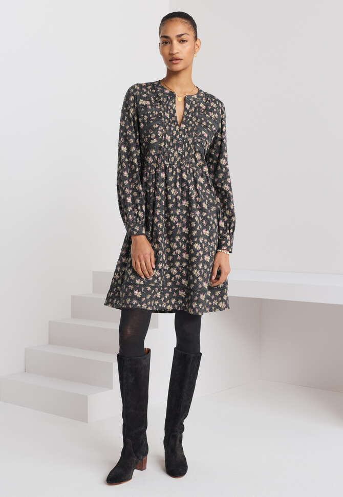 Printed short dress, Charcoal magenta, completeTheLook