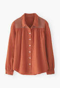 Shirring-detail shirt, Terracotta orange, webstill
