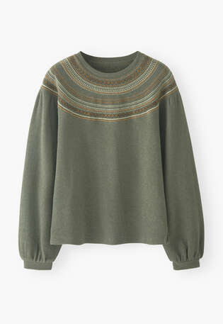 Embroidered sweatshirt, Green grey, webstill