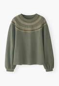 Embroidered sweatshirt, Green grey, webstill