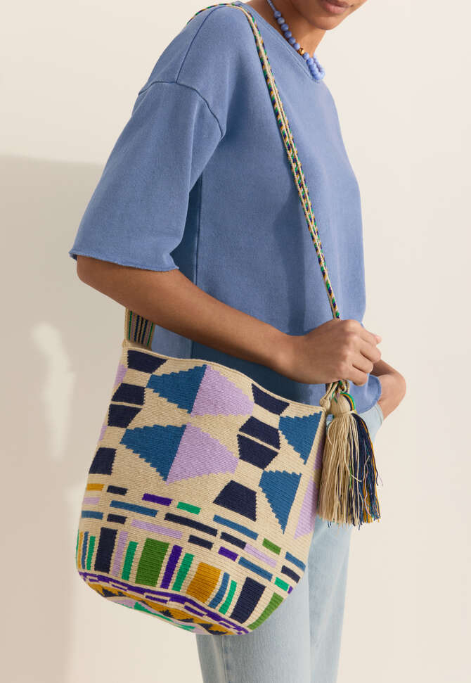 Woven large tote bag, Ecru multi, completeTheLook
