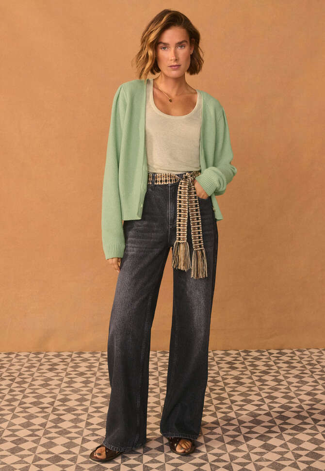 Moss-stitch cardigan, Soft green, completeTheLook