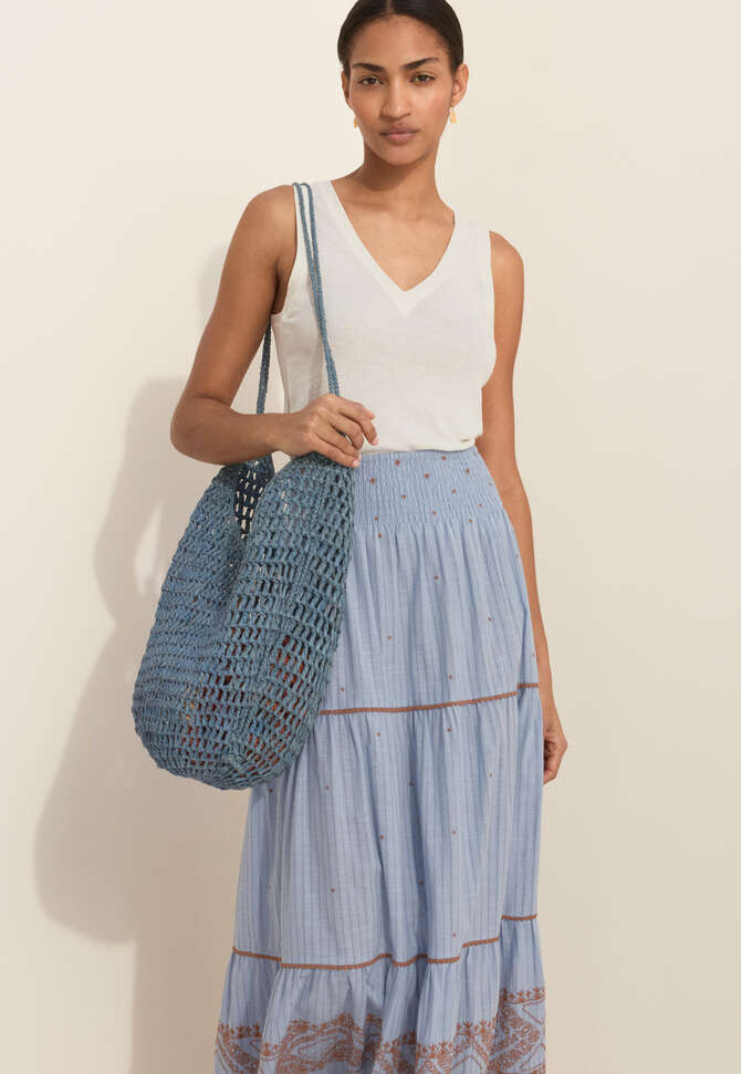 Embroidered striped skirt, Soft cornflower, completeTheLook