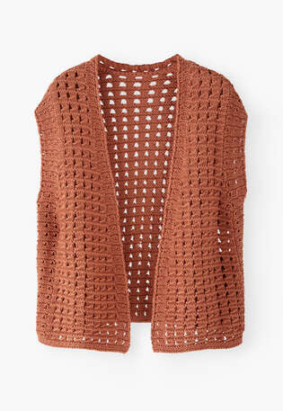 Crochet-stitch waistcoat, Terracotta, webstill