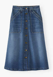 Denim button-front skirt, Mid wash, webstill