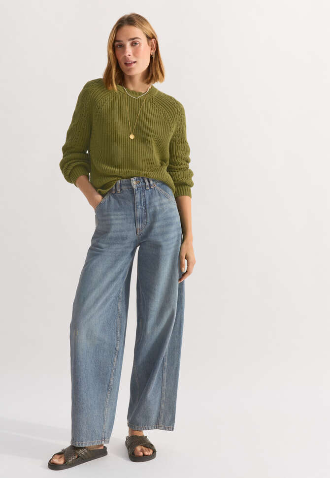 Cable-sleeve sweater, Dark lime, completeTheLook
