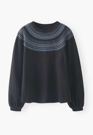 Embroidered sweatshirt, Black indigo, webstill