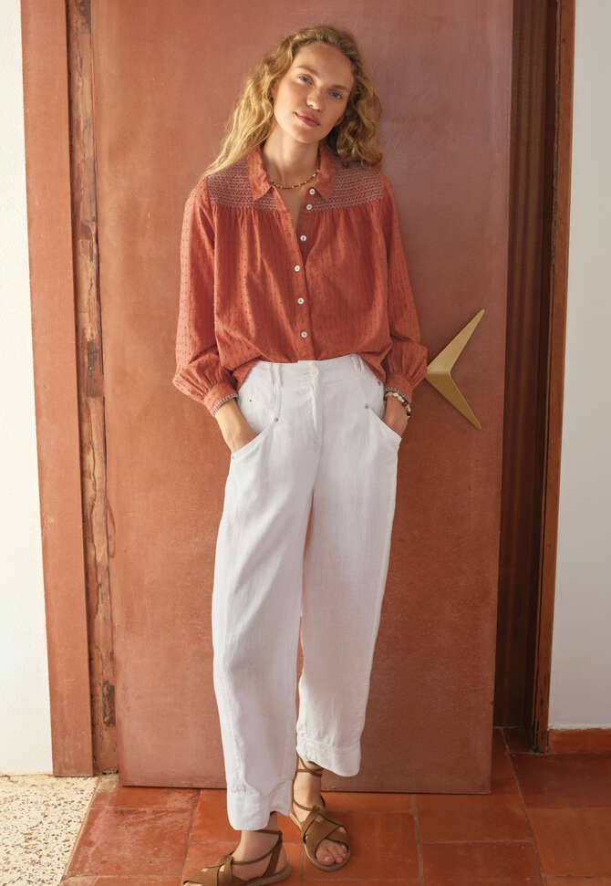 Shirring-detail shirt, Terracotta orange, completeTheLook