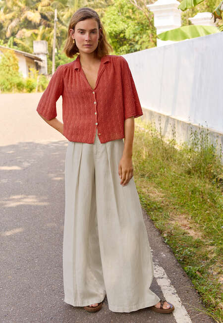 Pointelle-stitch blouse, Paprika, completeTheLook