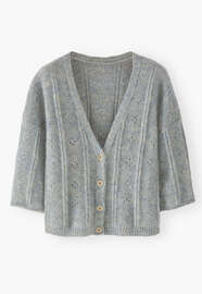 V-neck cardigan, Blue stone, webstill