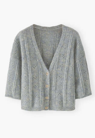 V-neck cardigan, Blue stone, webstill