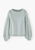 Pointelle sleeve sweater, Sky blue, webstill