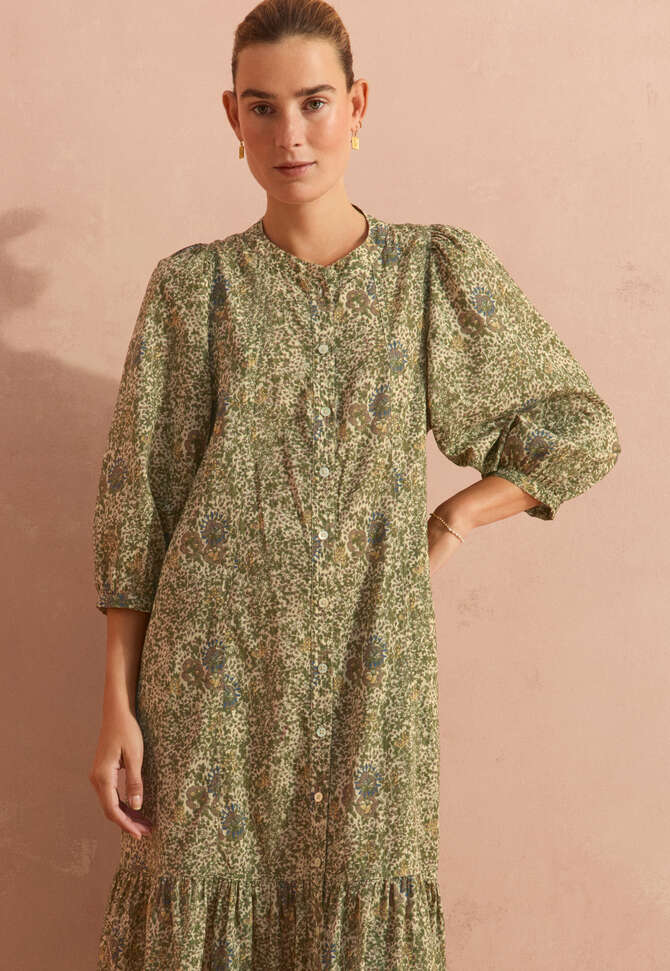 Boho border-placement dress, Ochre sand, completeTheLook