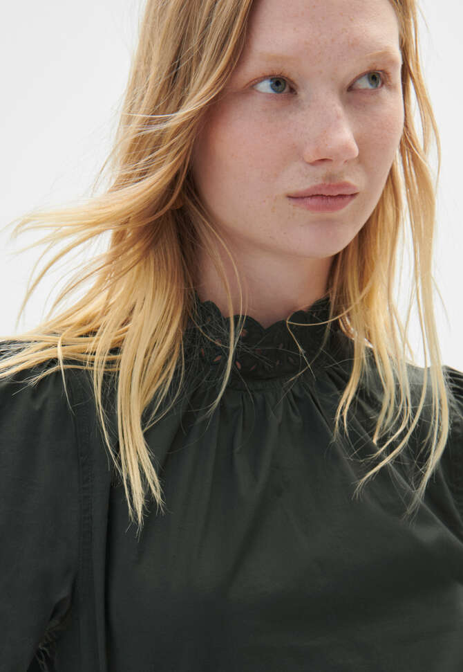 Button-back blouse, Charcoal green, completeTheLook