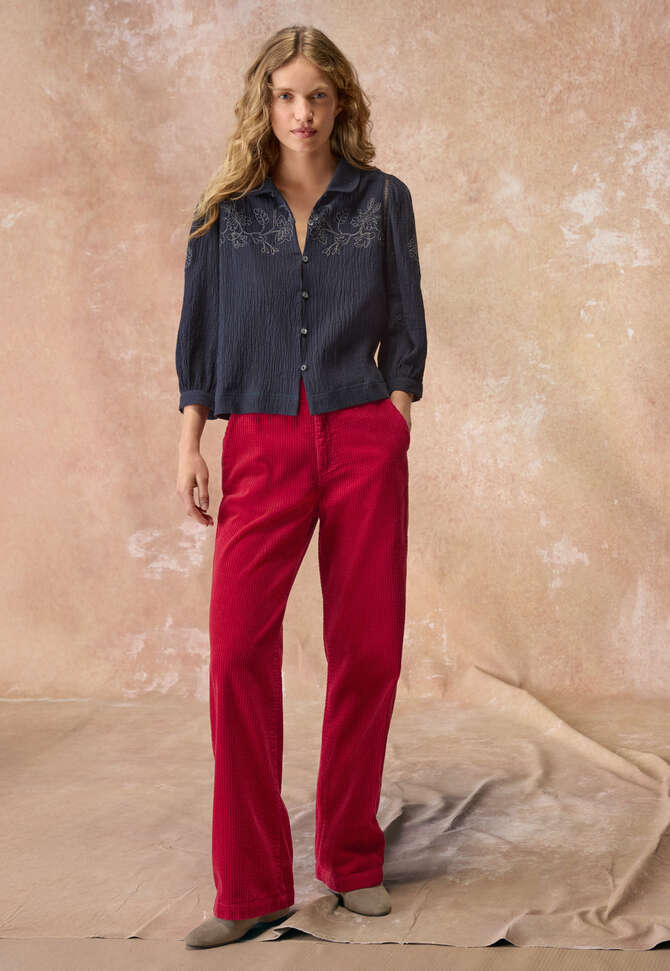 Straight-leg cord trousers, Rose red, completeTheLook