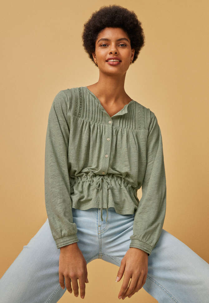 Tie-waist top, Sage, completeTheLook