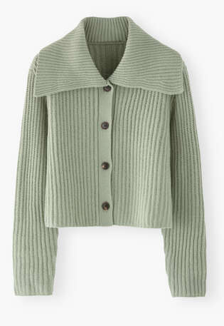 Rib-stitch collared cardigan, Sage, webstill