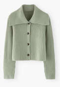 Rib-stitch collared cardigan, Sage, webstill