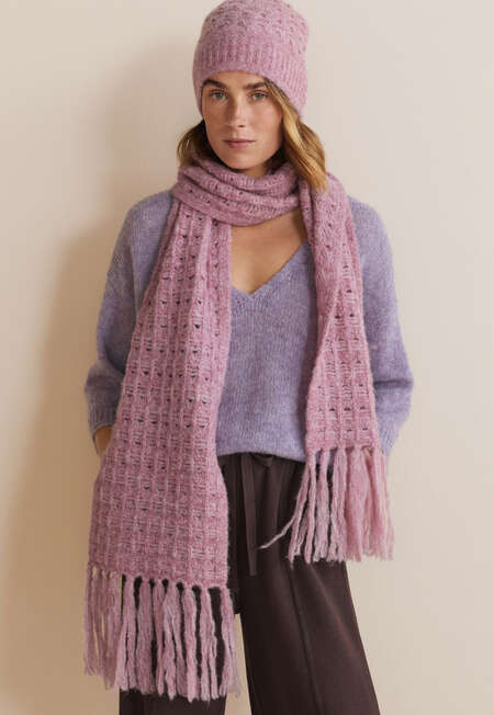 Crochet-stitch scarf, Pink lavender, completeTheLook