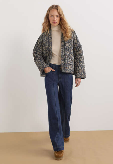 Quilted printed jacket, Charcoal mink, completeTheLook