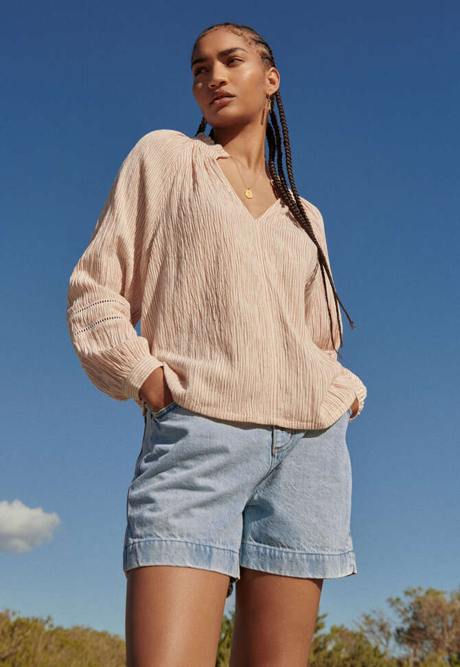 Frill-neck blouse, Ecru, completeTheLook