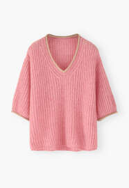 Ribbed v-neck sweater, Rose pink, webstill