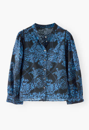 Printed blouse, Indigo, webstill