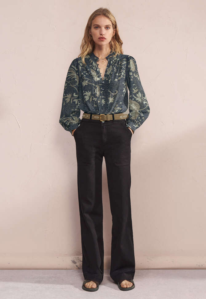 Printed pleat detail blouse, Midnight, completeTheLook