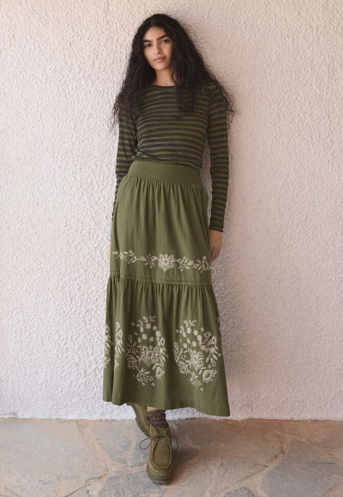 Printed striped top, Dark olive, completeTheLook