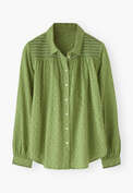 Shirring-detail shirt, Apple green, webstill