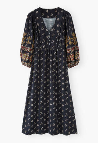 Embroidered printed dress, Midnight, webstill
