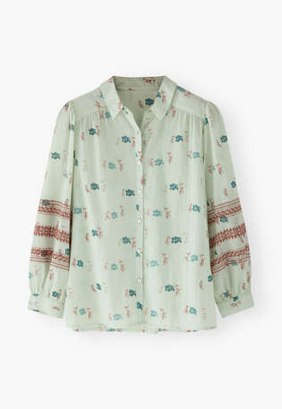 Embroidered printed blouse, Ice green, webstill