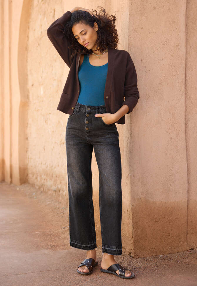 Jersey cardigan, Dark chocolate, completeTheLook