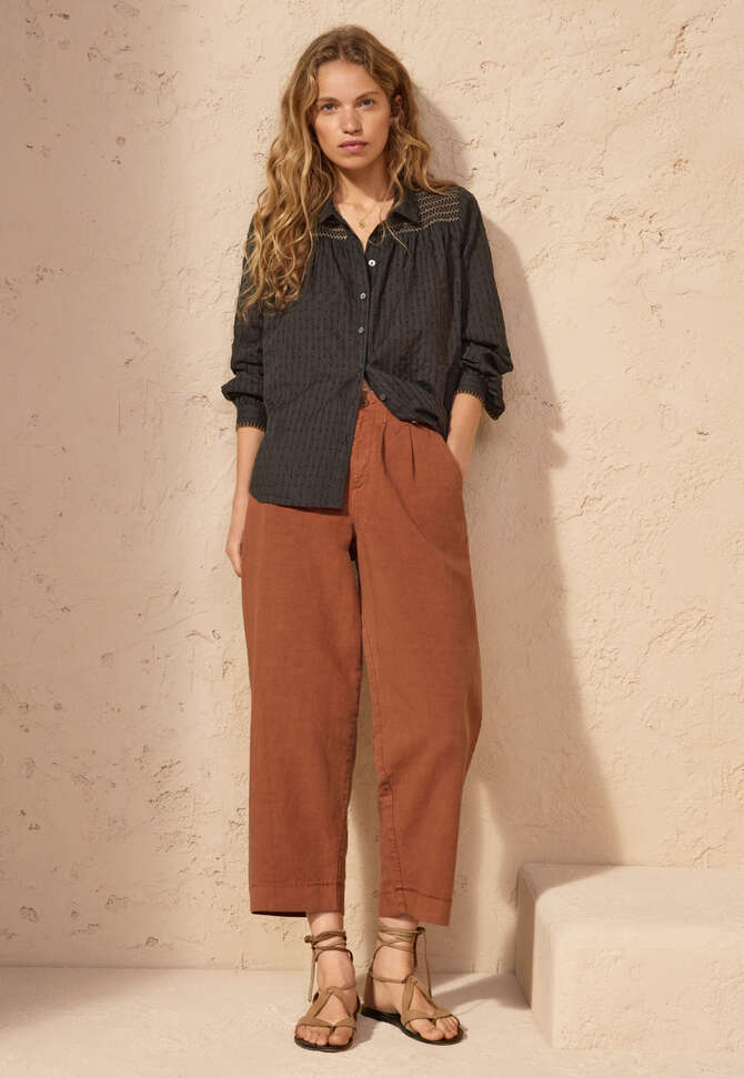 Shirring-detail shirt, Charcoal, completeTheLook