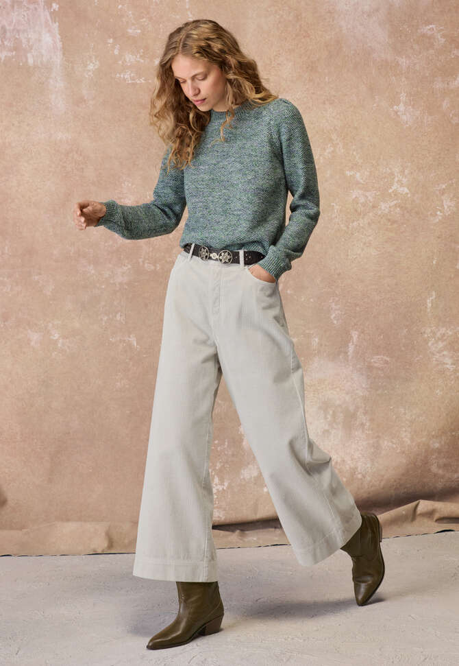 Moss-stitch sweater, Indigo green, completeTheLook