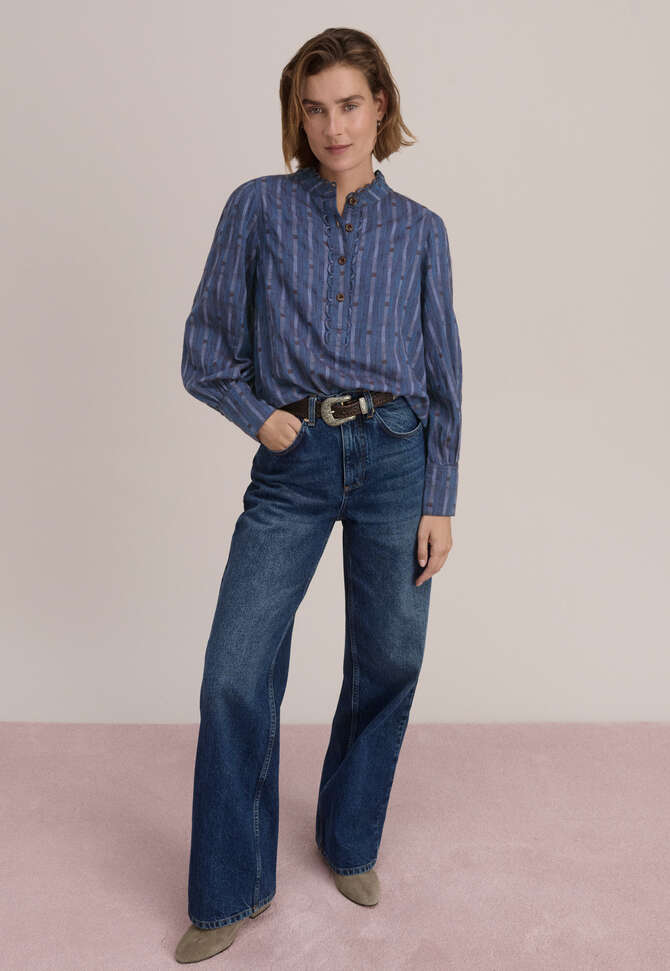Lyocell & wool half-placket blouse, Cornflower plum, completeTheLook