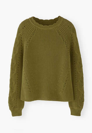 Cable-sleeve sweater, Dark lime, webstill