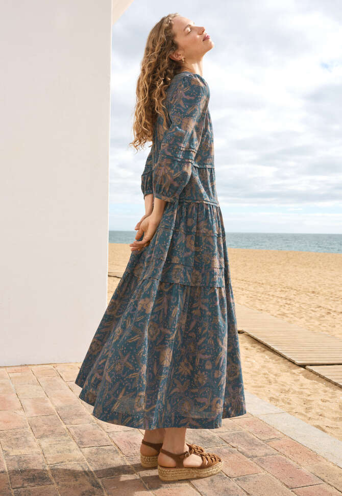 Printed dress, Petrol tan, completeTheLook