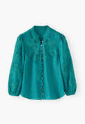 Embroidered cutwork blouse, Strong turquoise, webstill