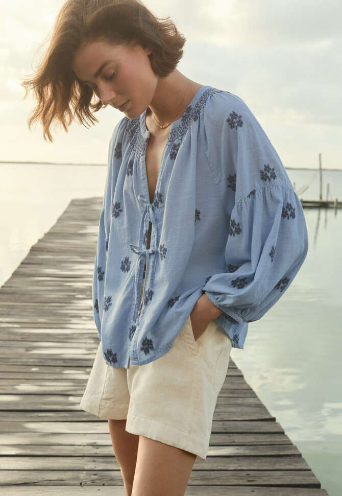Clipped jacquard blouse, Sky blue, completeTheLook